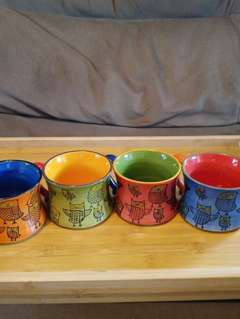 Pier 1 Multicolor Owl Ceramic Planters - Red, Blue, Orange, Green